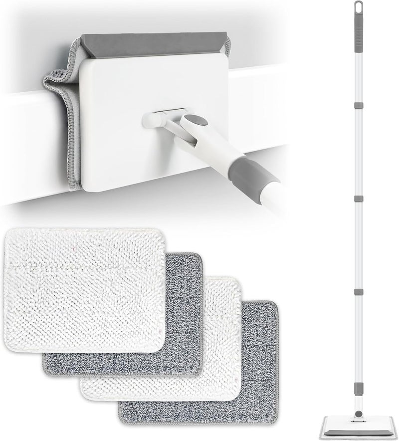 DELUX Baseboard Cleaner Tool with Handle, Baseboard Cleaner with Extendable Long Handle, 4 Reusable Cleaning Pads Wall Cleaner for Baseboards Cleaning, Ceiling, Wall, Floor, Shower Bathroom Kitchen - Image 1